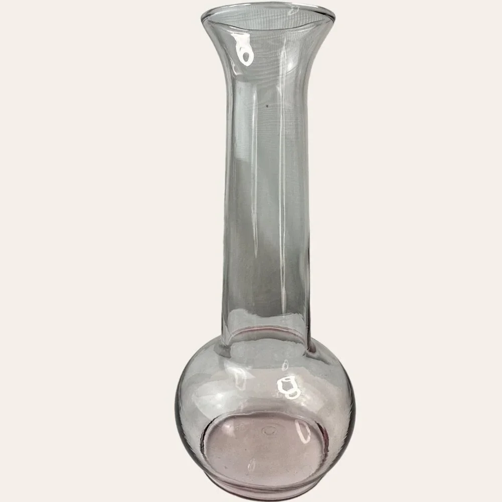 Blush Glass Vase With Round Base And Flared Neck - 10.5 Inches Tall